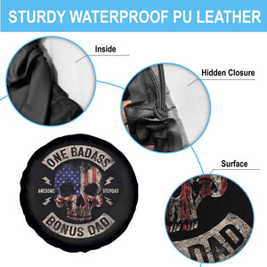 One Badass Bonus Dad Spare Tire Cover Vintage Step Dad American Flag Fathers Day TS10 Print Your Wear