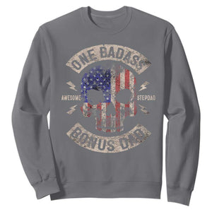 One Badass Bonus Dad Sweatshirt Vintage Step Dad American Flag Fathers Day TS10 Charcoal Print Your Wear