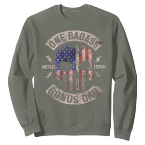 One Badass Bonus Dad Sweatshirt Vintage Step Dad American Flag Fathers Day TS10 Military Green Print Your Wear