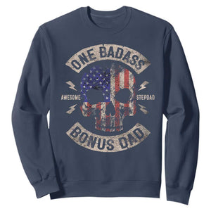 One Badass Bonus Dad Sweatshirt Vintage Step Dad American Flag Fathers Day TS10 Navy Print Your Wear