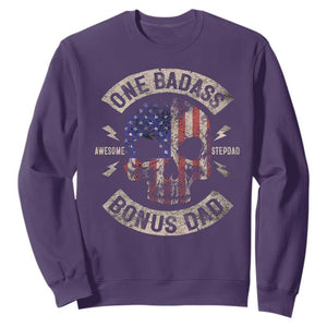 One Badass Bonus Dad Sweatshirt Vintage Step Dad American Flag Fathers Day TS10 Purple Print Your Wear