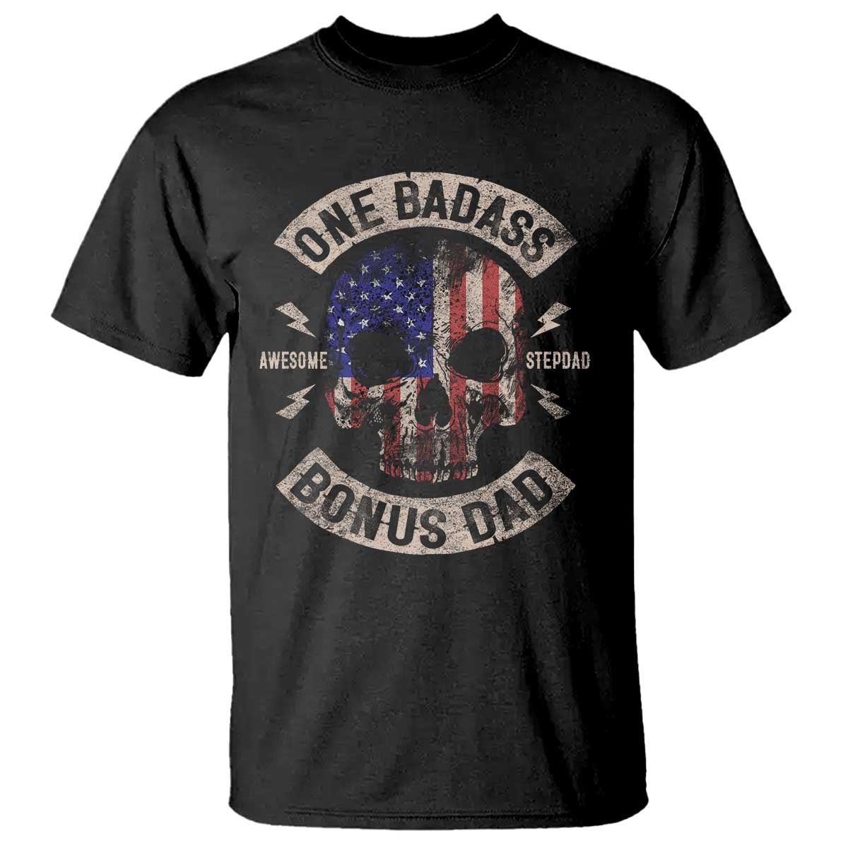 One Badass Bonus Dad T Shirt Vintage Step Dad American Flag Fathers Day TS10 Black Print Your Wear