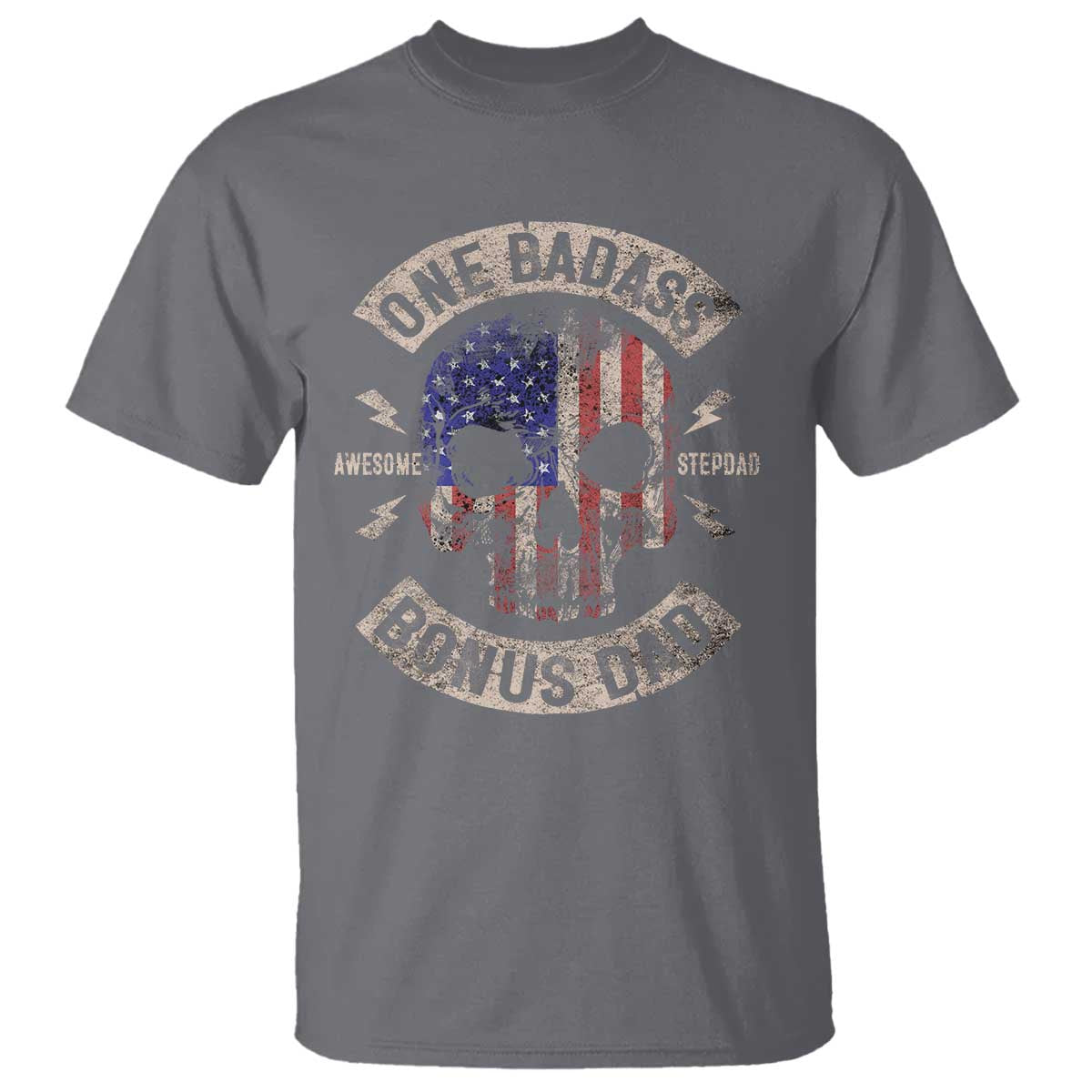 One Badass Bonus Dad T Shirt Vintage Step Dad American Flag Fathers Day TS10 Charcoal Print Your Wear
