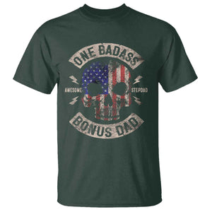One Badass Bonus Dad T Shirt Vintage Step Dad American Flag Fathers Day TS10 Dark Forest Green Print Your Wear