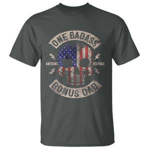 One Badass Bonus Dad T Shirt Vintage Step Dad American Flag Fathers Day TS10 Dark Heather Print Your Wear