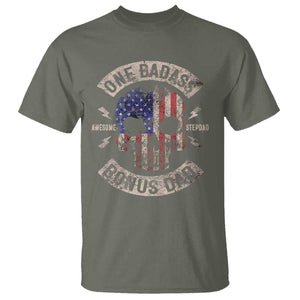 One Badass Bonus Dad T Shirt Vintage Step Dad American Flag Fathers Day TS10 Military Green Print Your Wear