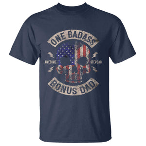 One Badass Bonus Dad T Shirt Vintage Step Dad American Flag Fathers Day TS10 Navy Print Your Wear