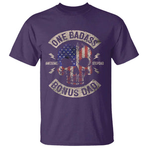 One Badass Bonus Dad T Shirt Vintage Step Dad American Flag Fathers Day TS10 Purple Print Your Wear