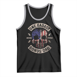 One Badass Bonus Dad Tank Top Vintage Step Dad American Flag Fathers Day TS10 Black Athletic Heather Print Your Wear
