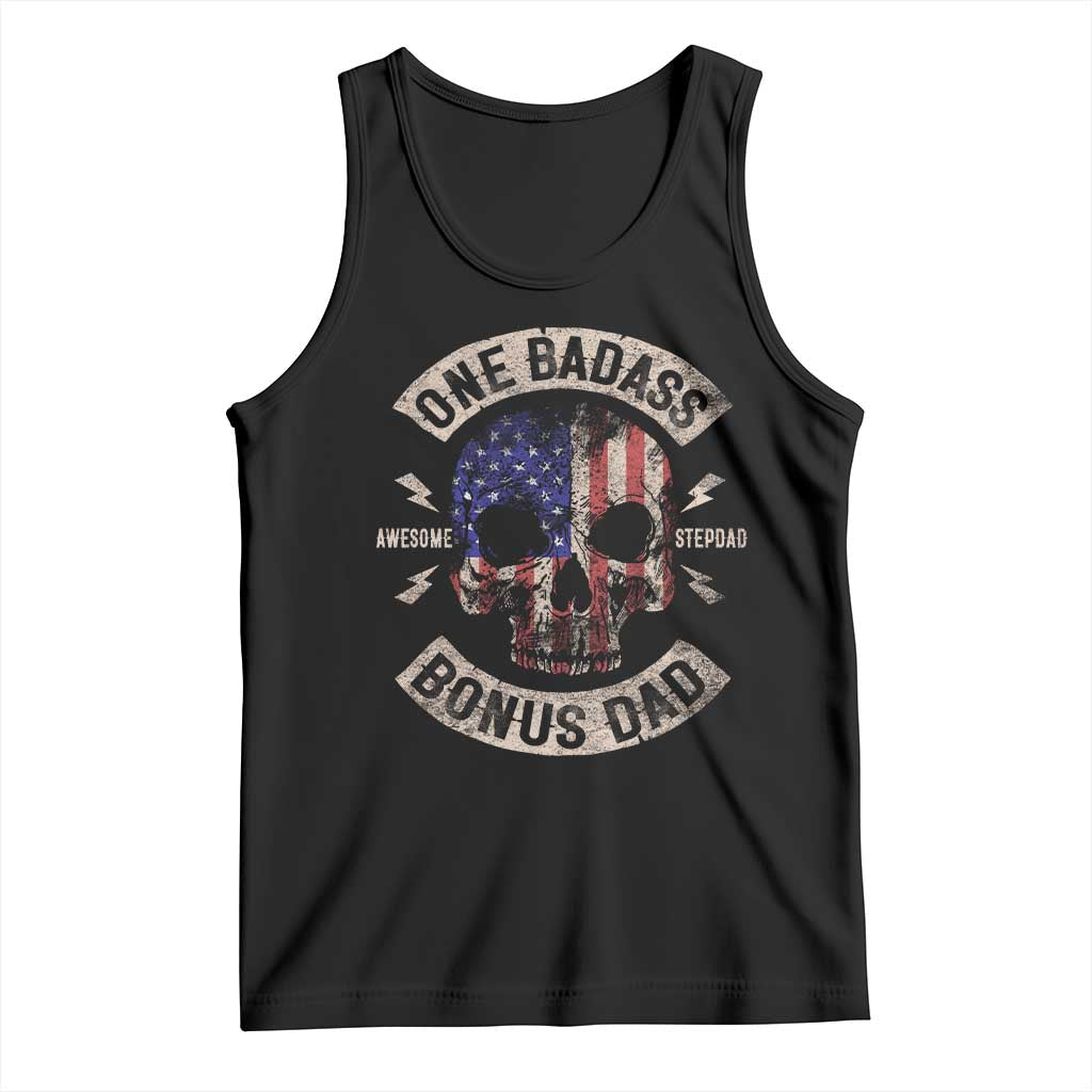 One Badass Bonus Dad Tank Top Vintage Step Dad American Flag Fathers Day TS10 Black Print Your Wear