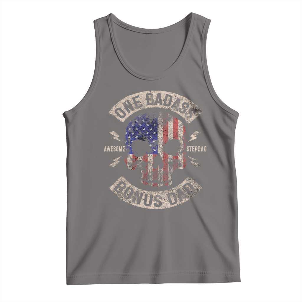 One Badass Bonus Dad Tank Top Vintage Step Dad American Flag Fathers Day TS10 Deep Heather Print Your Wear