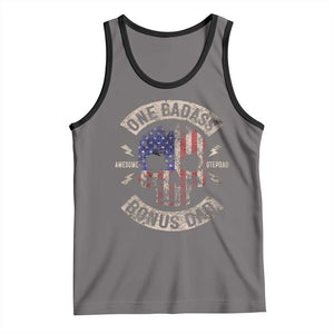 One Badass Bonus Dad Tank Top Vintage Step Dad American Flag Fathers Day TS10 Deep Heather Black Print Your Wear
