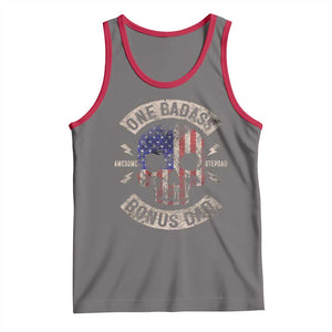One Badass Bonus Dad Tank Top Vintage Step Dad American Flag Fathers Day TS10 Deep Heather Red Print Your Wear
