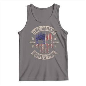One Badass Bonus Dad Tank Top Vintage Step Dad American Flag Fathers Day TS10 Deep Heather Print Your Wear