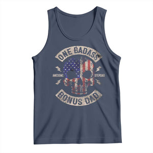 One Badass Bonus Dad Tank Top Vintage Step Dad American Flag Fathers Day TS10 Navy Print Your Wear
