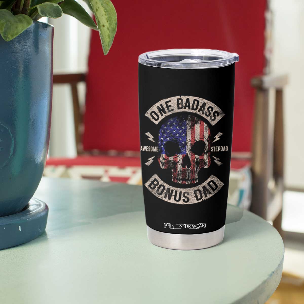 One Badass Bonus Dad Tumbler Cup Vintage Step Dad American Flag Fathers Day TS10 Print Your Wear