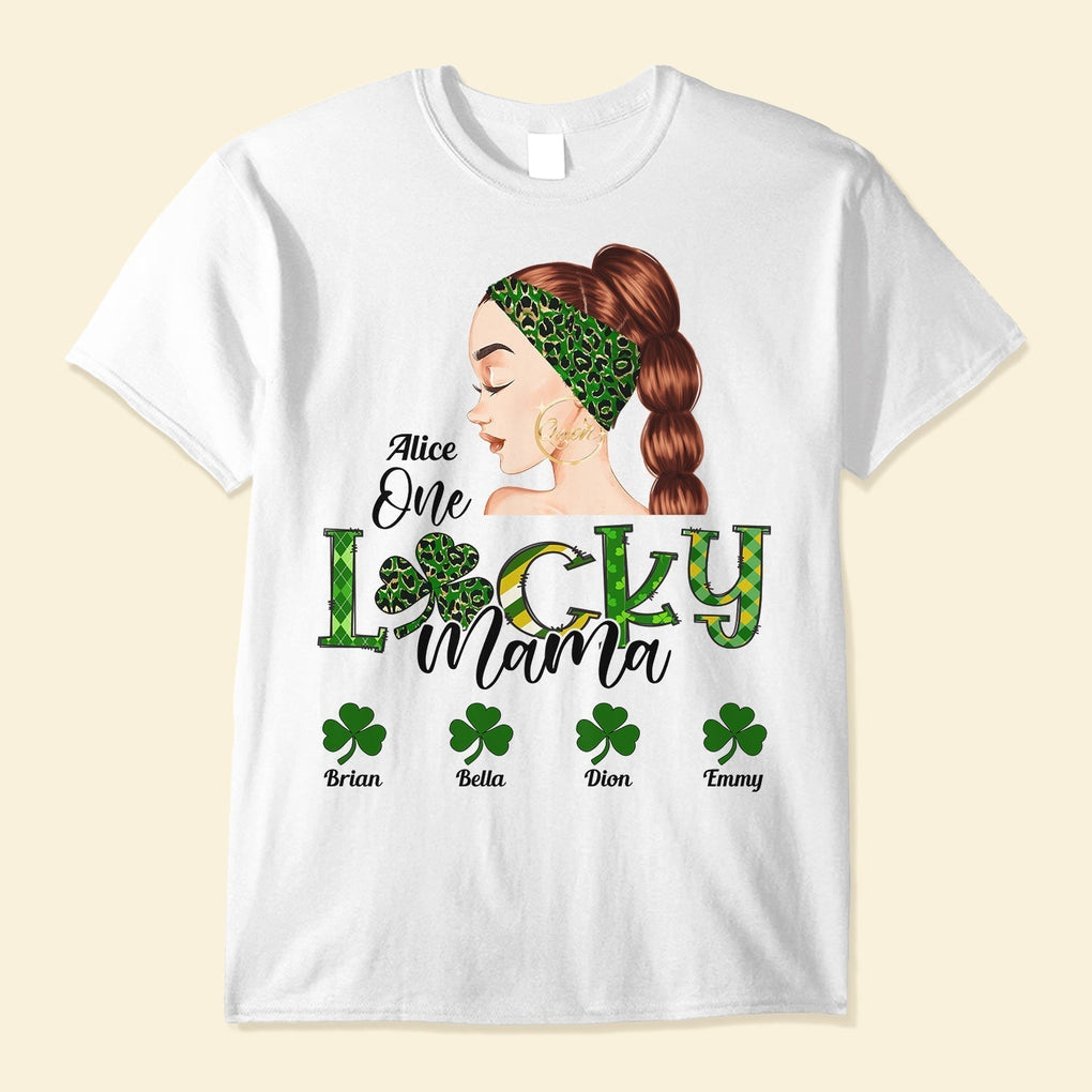 Personalized St Patricks Day One Lucky Mama T Shirt Gift For Mother, Wife CTM Youth Custom - Printyourwear