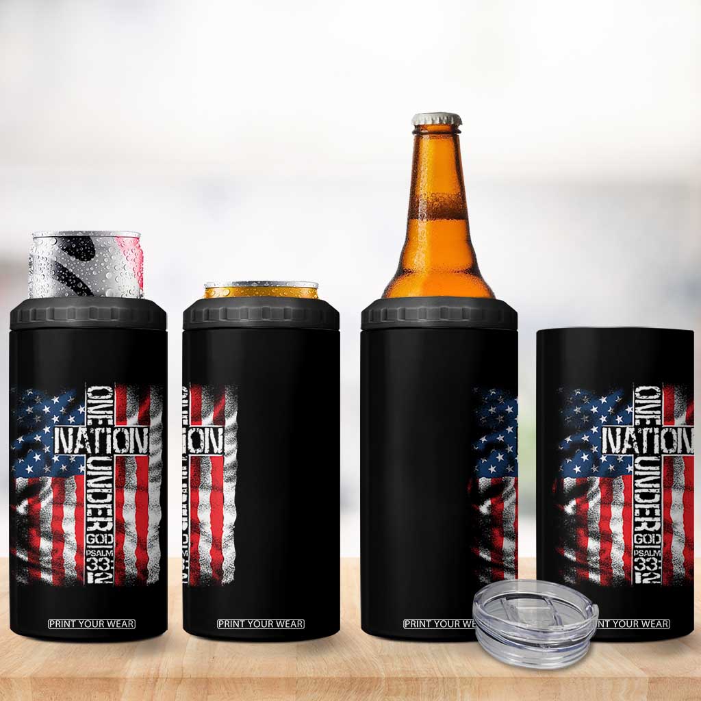 One Nation Under God 4 in 1 Can Cooler Tumbler 4th Of July Patriotic Christian Vintage Cross American Flag TS11 Print Your Wear