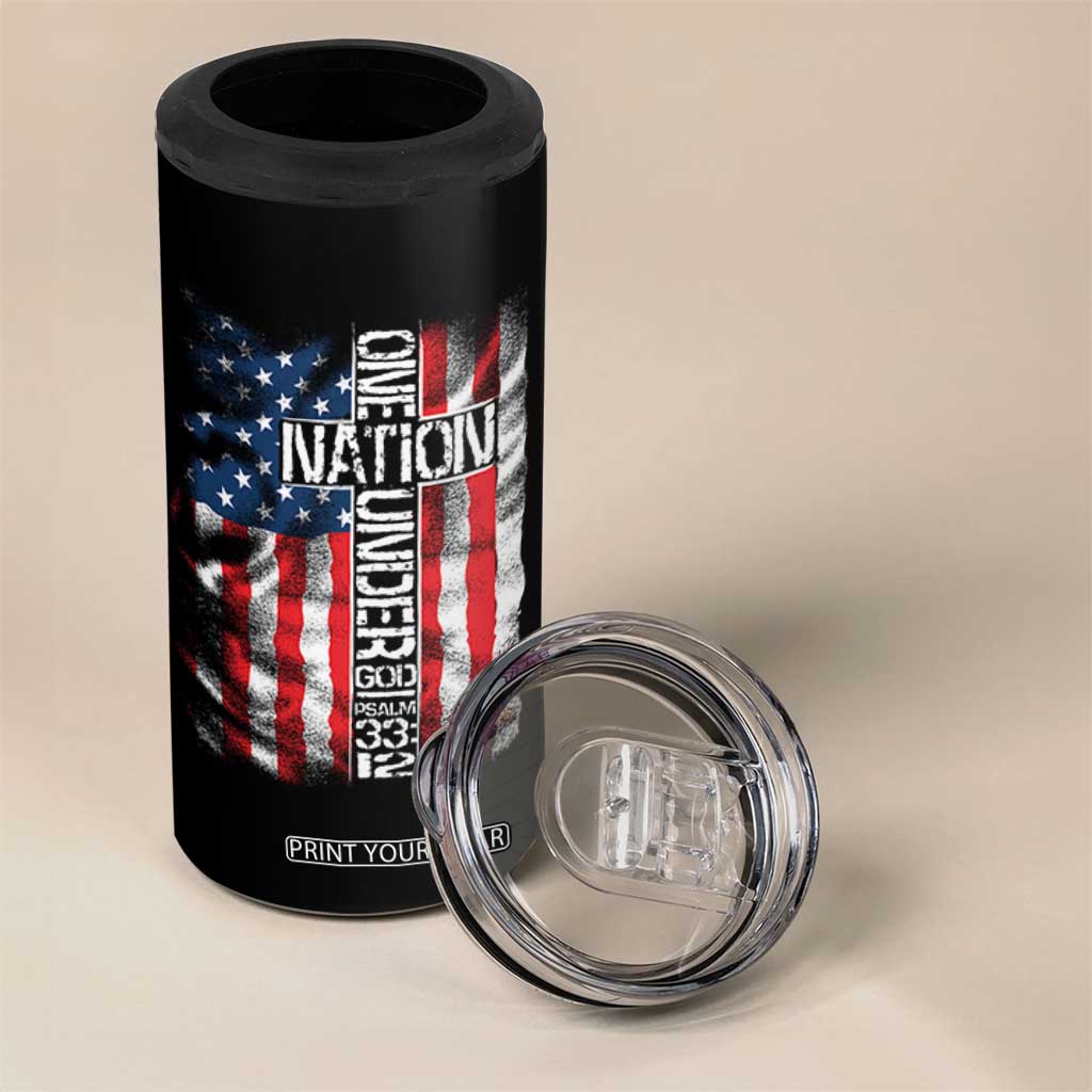 One Nation Under God 4 in 1 Can Cooler Tumbler 4th Of July Patriotic Christian Vintage Cross American Flag TS11 Print Your Wear
