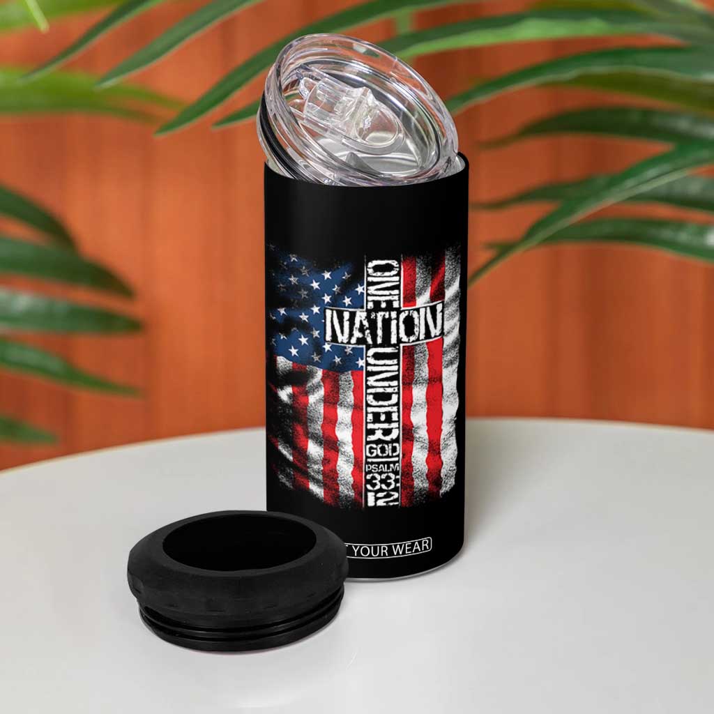 One Nation Under God 4 in 1 Can Cooler Tumbler 4th Of July Patriotic Christian Vintage Cross American Flag TS11 Print Your Wear