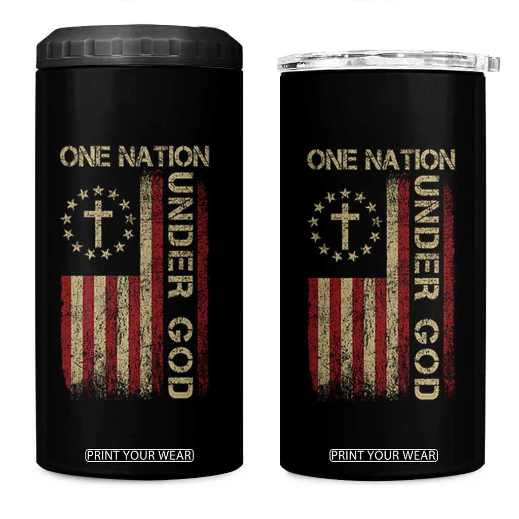 One Nation Under God 4 in 1 Can Cooler Tumbler American Flag 4th Of July Patriotic Christian TS10 One Size: 16 oz Black Print Your Wear