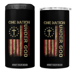 One Nation Under God 4 in 1 Can Cooler Tumbler American Flag 4th Of July Patriotic Christian TS10 One Size: 16 oz Black Print Your Wear