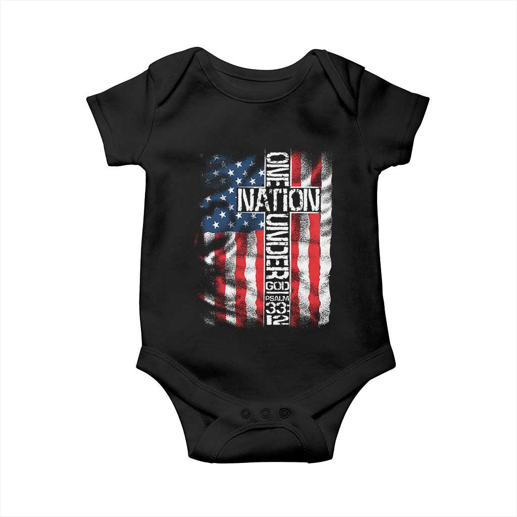 One Nation Under God Baby Onesie 4th Of July Patriotic Christian Vintage Cross American Flag TS11 Black Print Your Wear