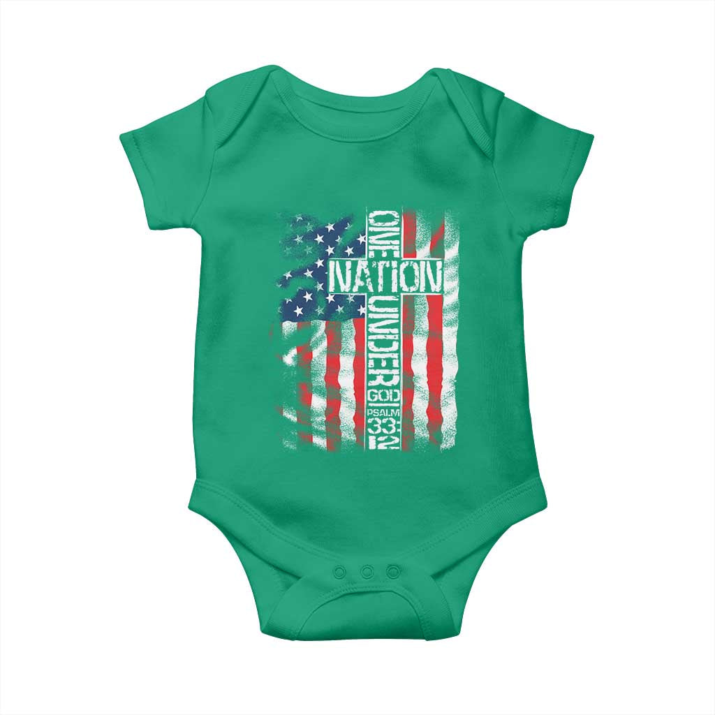 One Nation Under God Baby Onesie 4th Of July Patriotic Christian Vintage Cross American Flag TS11 Irish Green Print Your Wear