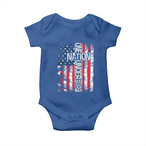 One Nation Under God Baby Onesie 4th Of July Patriotic Christian Vintage Cross American Flag TS11 Royal Blue Print Your Wear