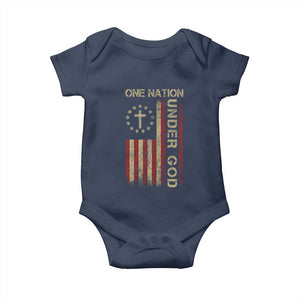 One Nation Under God Baby Onesie American Flag 4th Of July Patriotic Christian TS10 Navy Print Your Wear