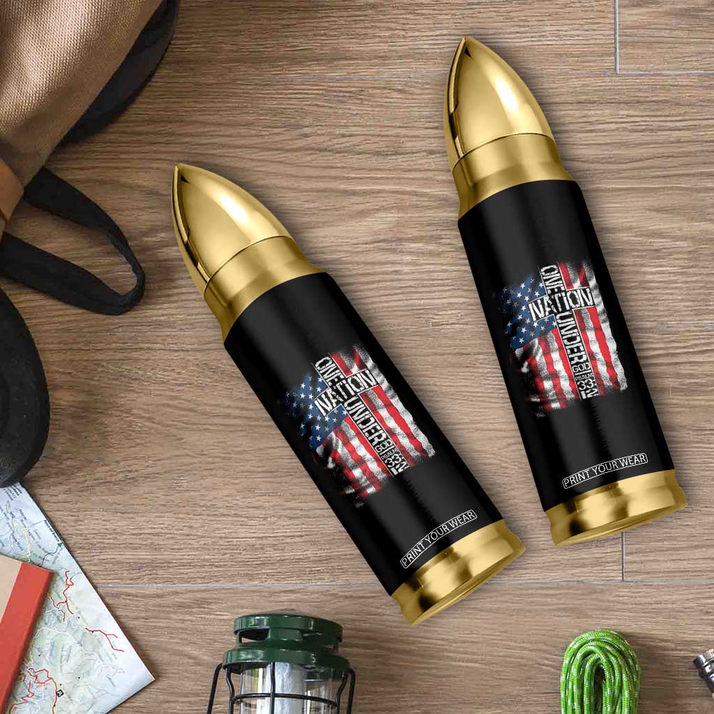 One Nation Under God Bullet Tumbler 4th Of July Patriotic Christian Vintage Cross American Flag TS11 Print Your Wear