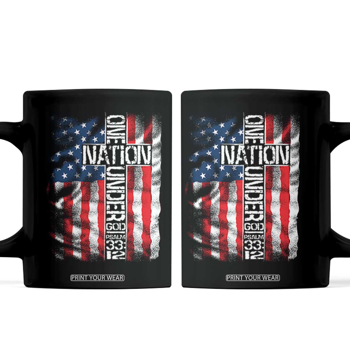 One Nation Under God Coffee Mug 4th Of July Patriotic Christian Vintage Cross American Flag TS11 Black Print Your Wear