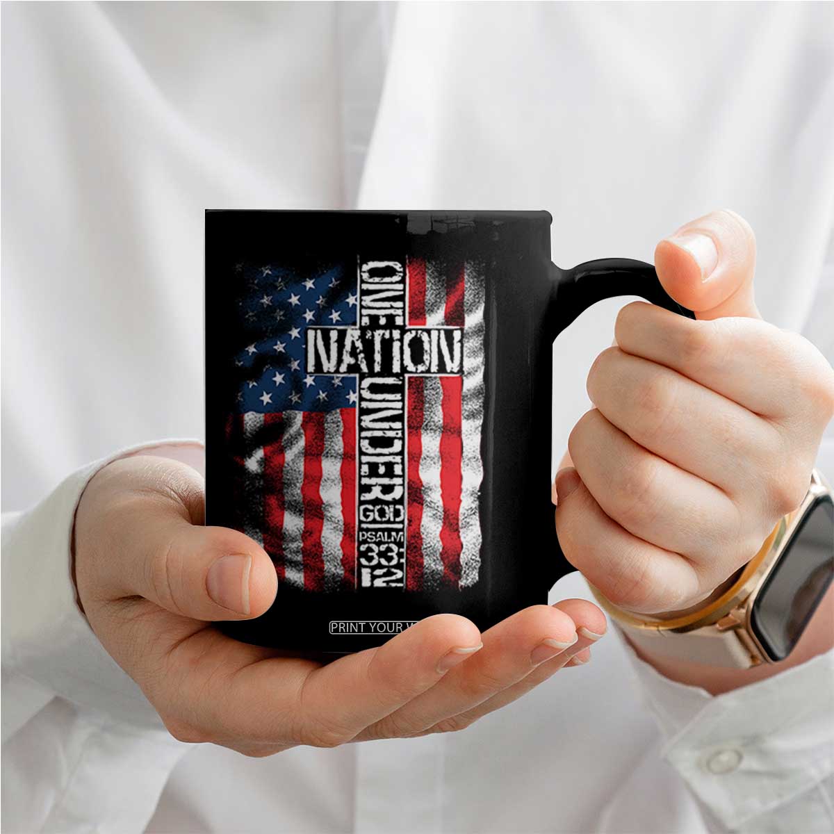 One Nation Under God Coffee Mug 4th Of July Patriotic Christian Vintage Cross American Flag TS11 Print Your Wear