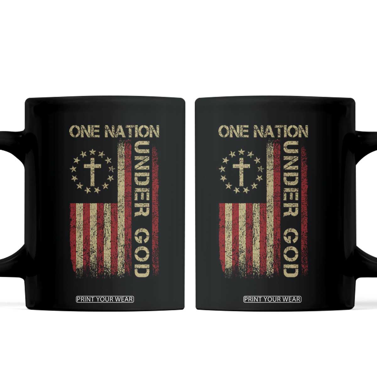 One Nation Under God Coffee Mug American Flag 4th Of July Patriotic Christian TS10 Black Print Your Wear