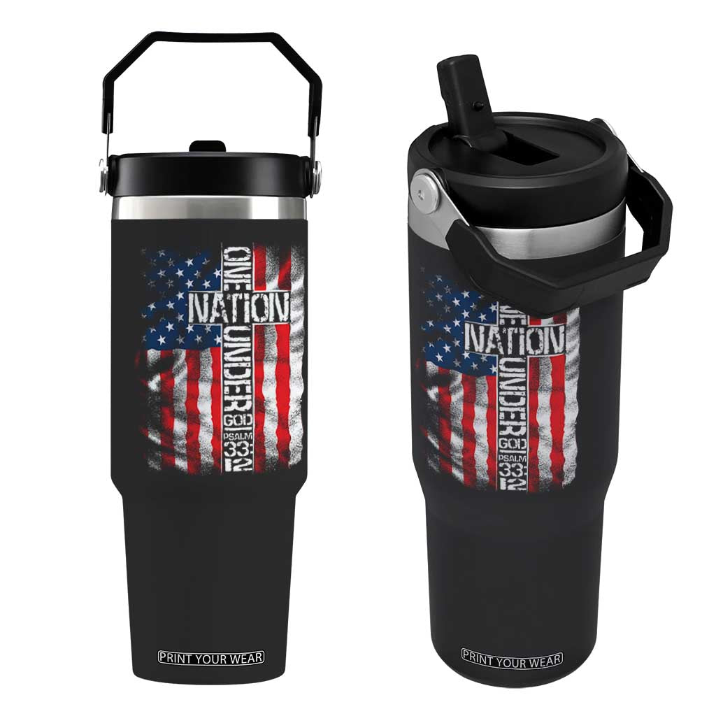 One Nation Under God Flip Straw Tumbler 4th Of July Patriotic Christian Vintage Cross American Flag TS11 One Size: 30 oz Black Print Your Wear