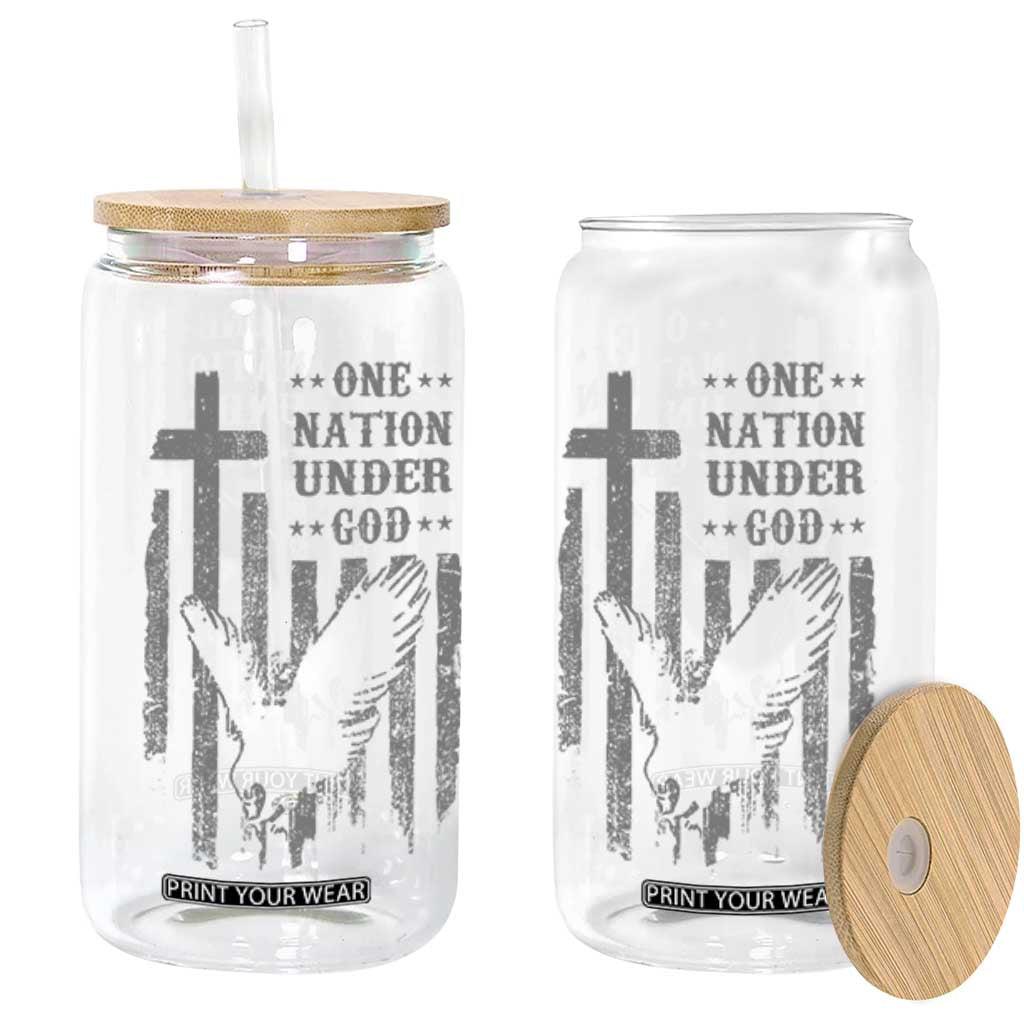 One Nation Under God Glass Can American Flag Bald Eagle 4th Of July Patriotic Christian TS10 Black Print Your Wear