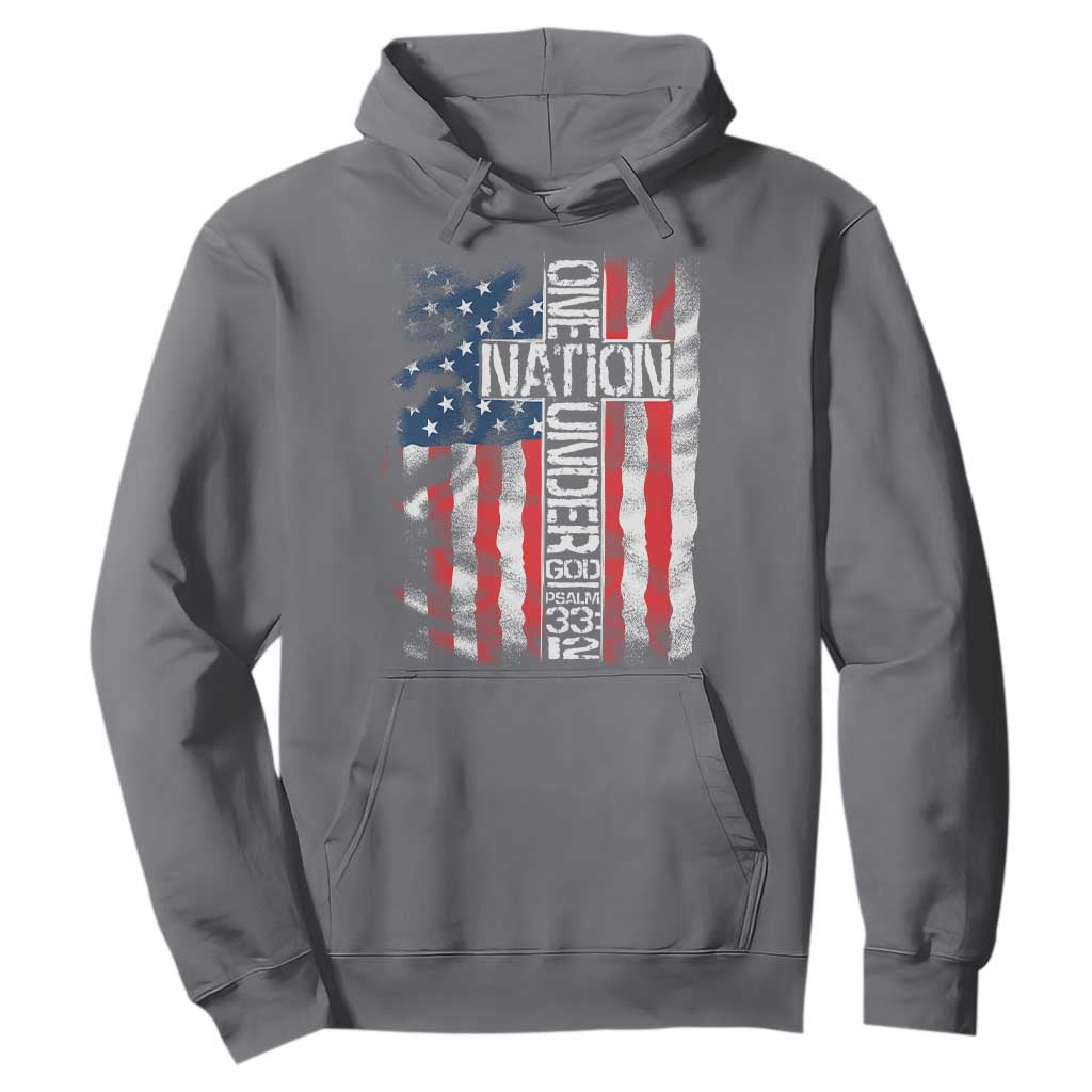 One Nation Under God Hoodie 4th Of July Patriotic Christian Vintage Cross American Flag TS11 Charcoal Print Your Wear