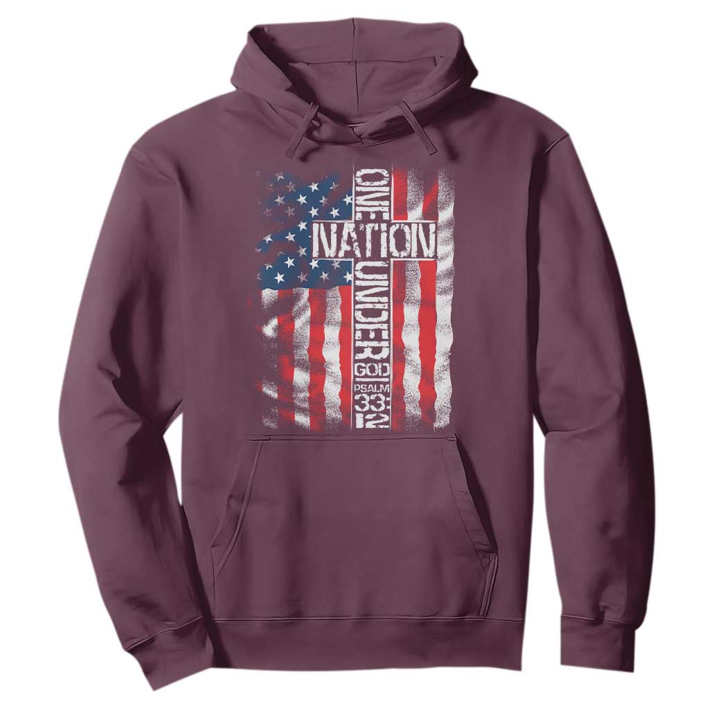 One Nation Under God Hoodie 4th Of July Patriotic Christian Vintage Cross American Flag TS11 Maroon Print Your Wear