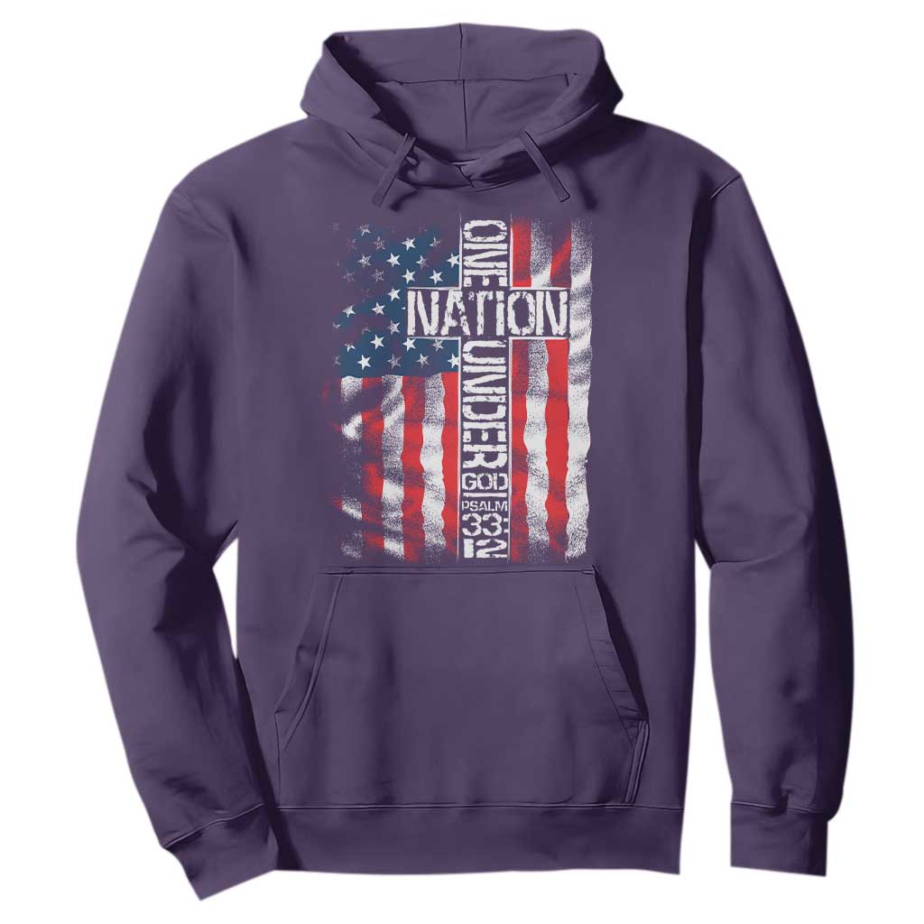 One Nation Under God Hoodie 4th Of July Patriotic Christian Vintage Cross American Flag TS11 Purple Print Your Wear