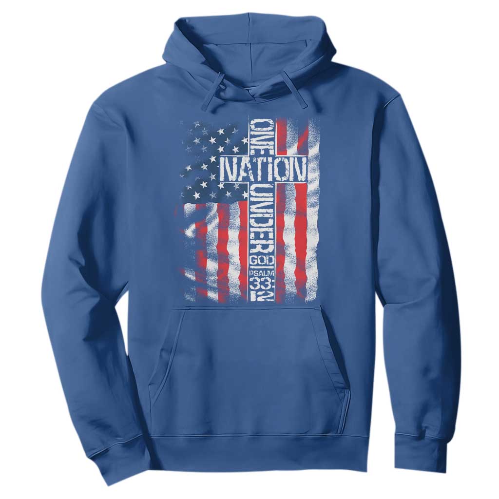 One Nation Under God Hoodie 4th Of July Patriotic Christian Vintage Cross American Flag TS11 Royal Blue Print Your Wear