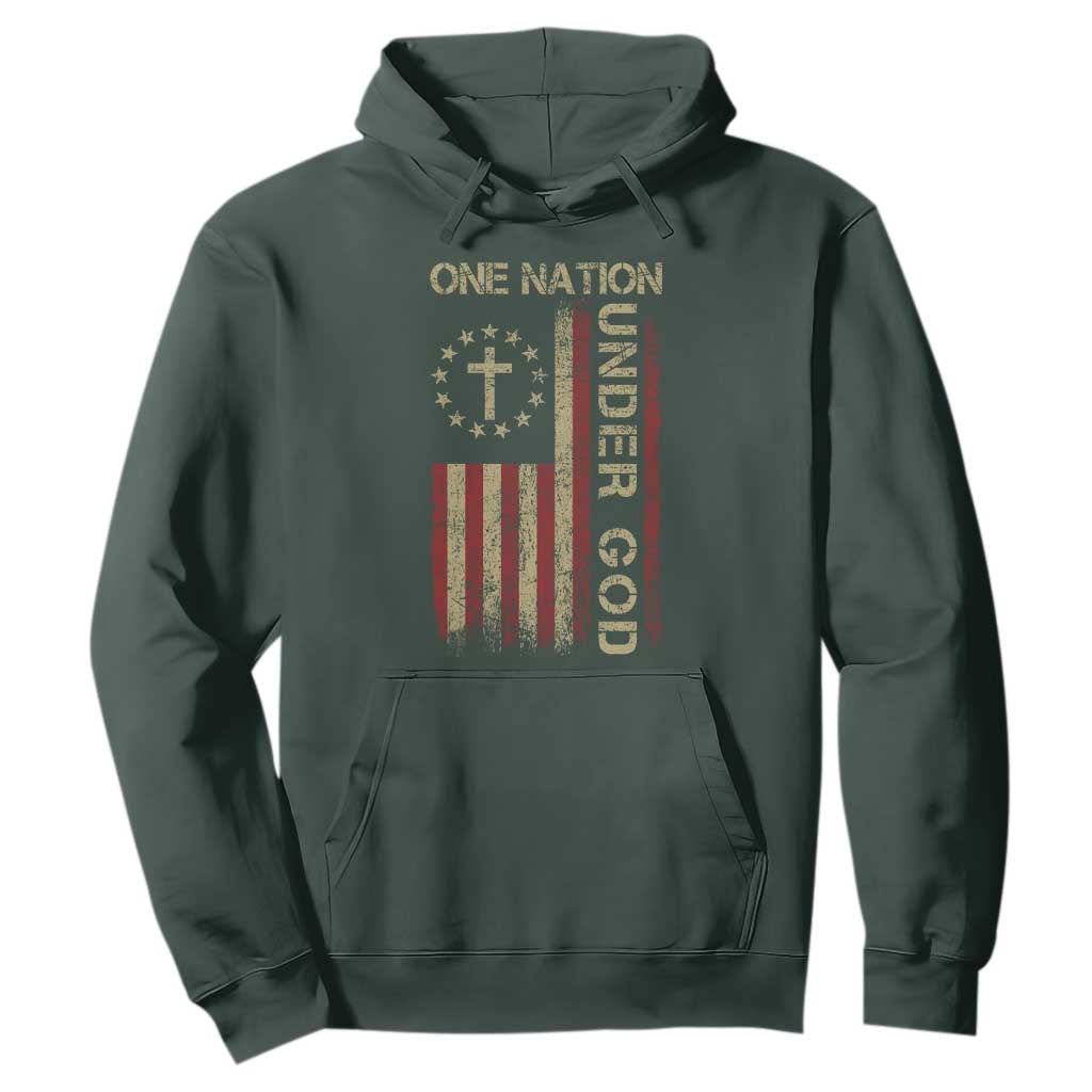 One Nation Under God Hoodie American Flag 4th Of July Patriotic Christian TS10 Dark Forest Green Print Your Wear