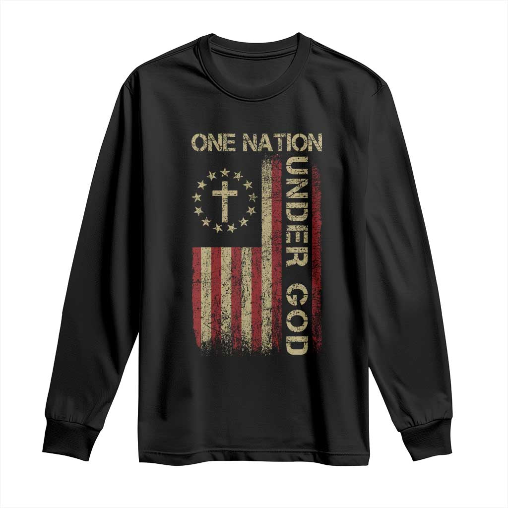 One Nation Under God Long Sleeve Shirt American Flag 4th Of July Patriotic Christian TS10 Black Print Your Wear