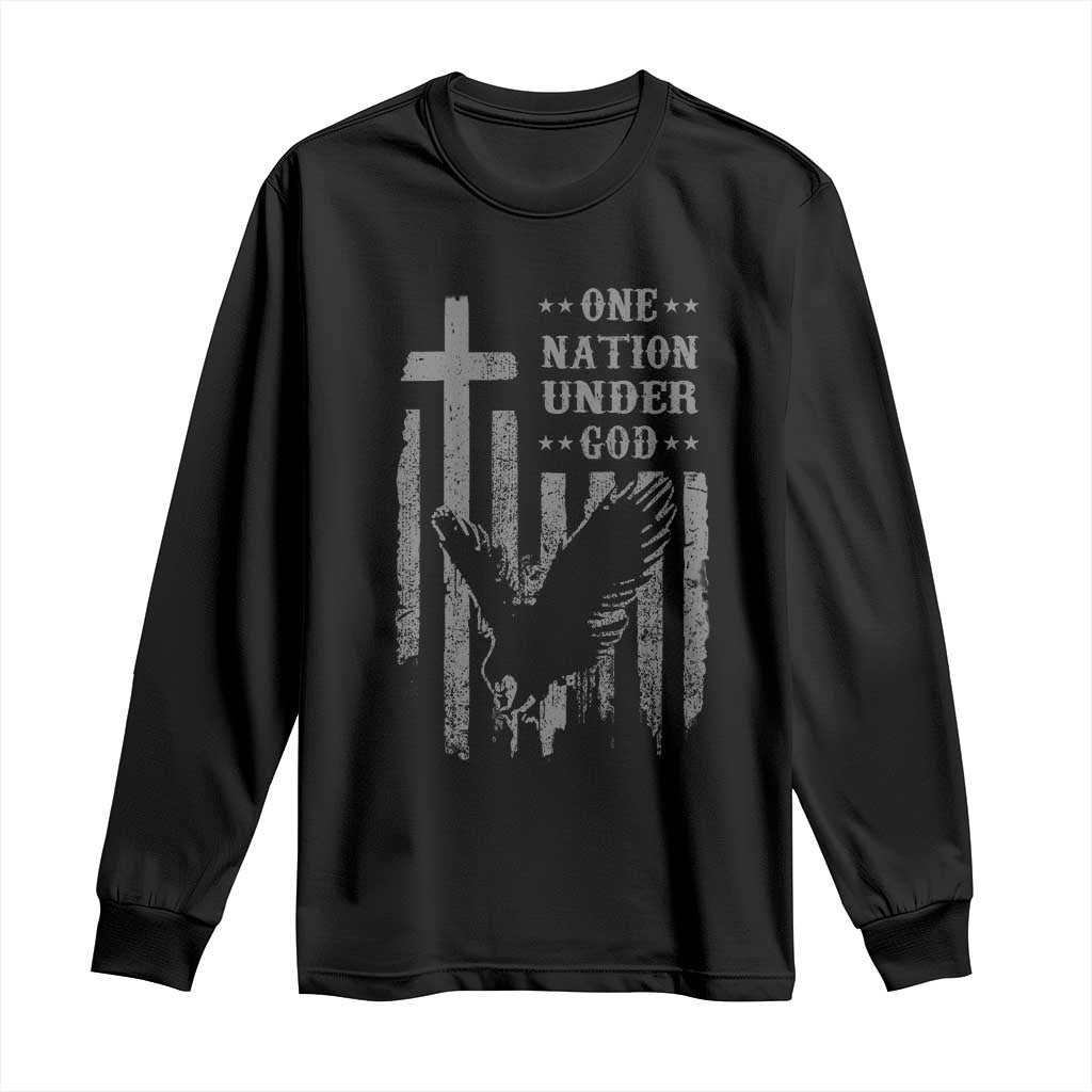 One Nation Under God Long Sleeve Shirt American Flag Bald Eagle 4th Of July Patriotic Christian TS10 Black Print Your Wear