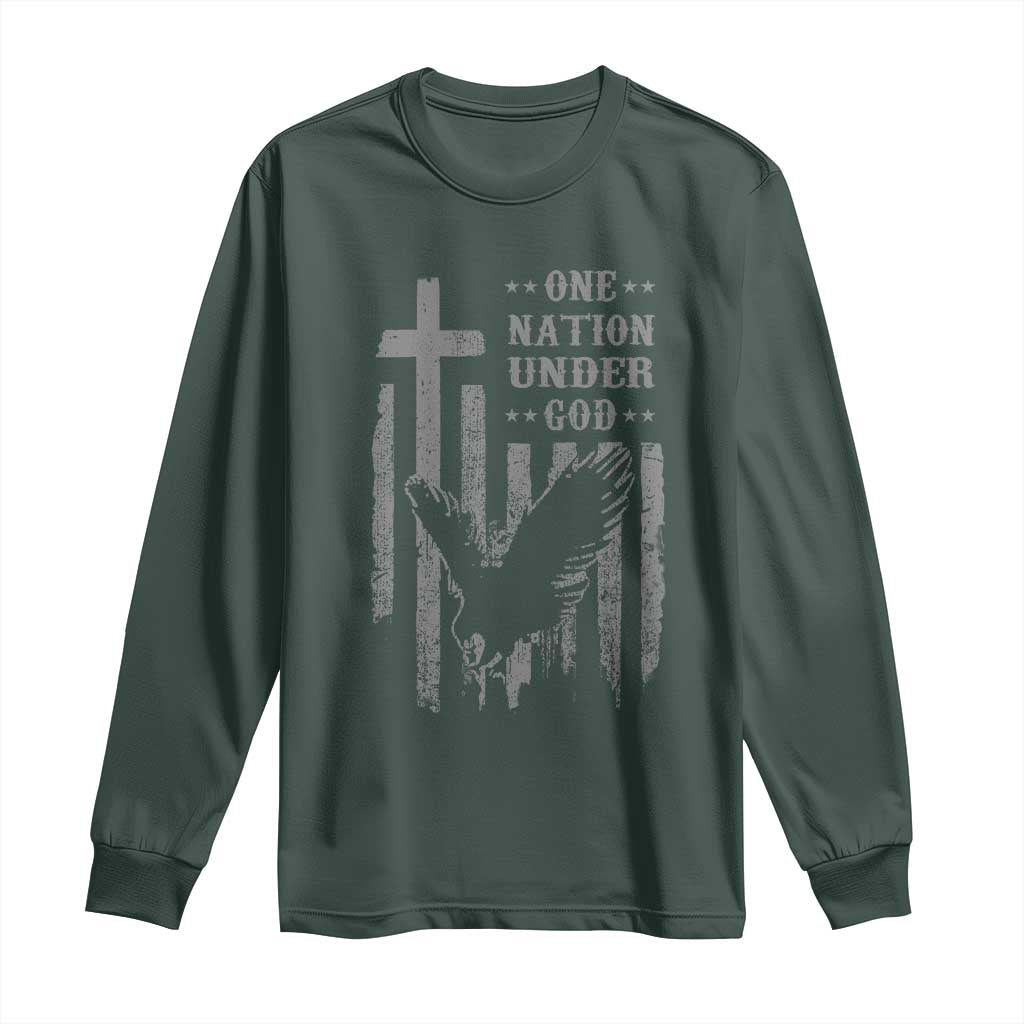 One Nation Under God Long Sleeve Shirt American Flag Bald Eagle 4th Of July Patriotic Christian TS10 Dark Forest Green Print Your Wear