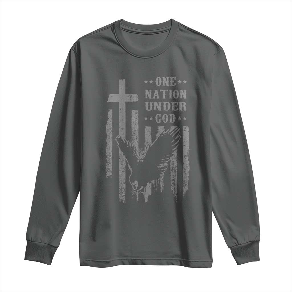 One Nation Under God Long Sleeve Shirt American Flag Bald Eagle 4th Of July Patriotic Christian TS10 Dark Heather Print Your Wear