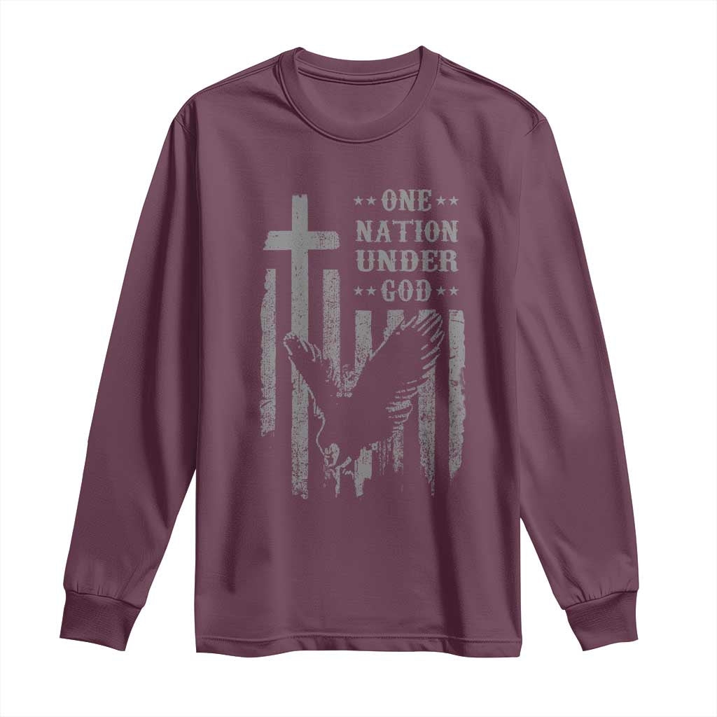 One Nation Under God Long Sleeve Shirt American Flag Bald Eagle 4th Of July Patriotic Christian TS10 Maroon Print Your Wear