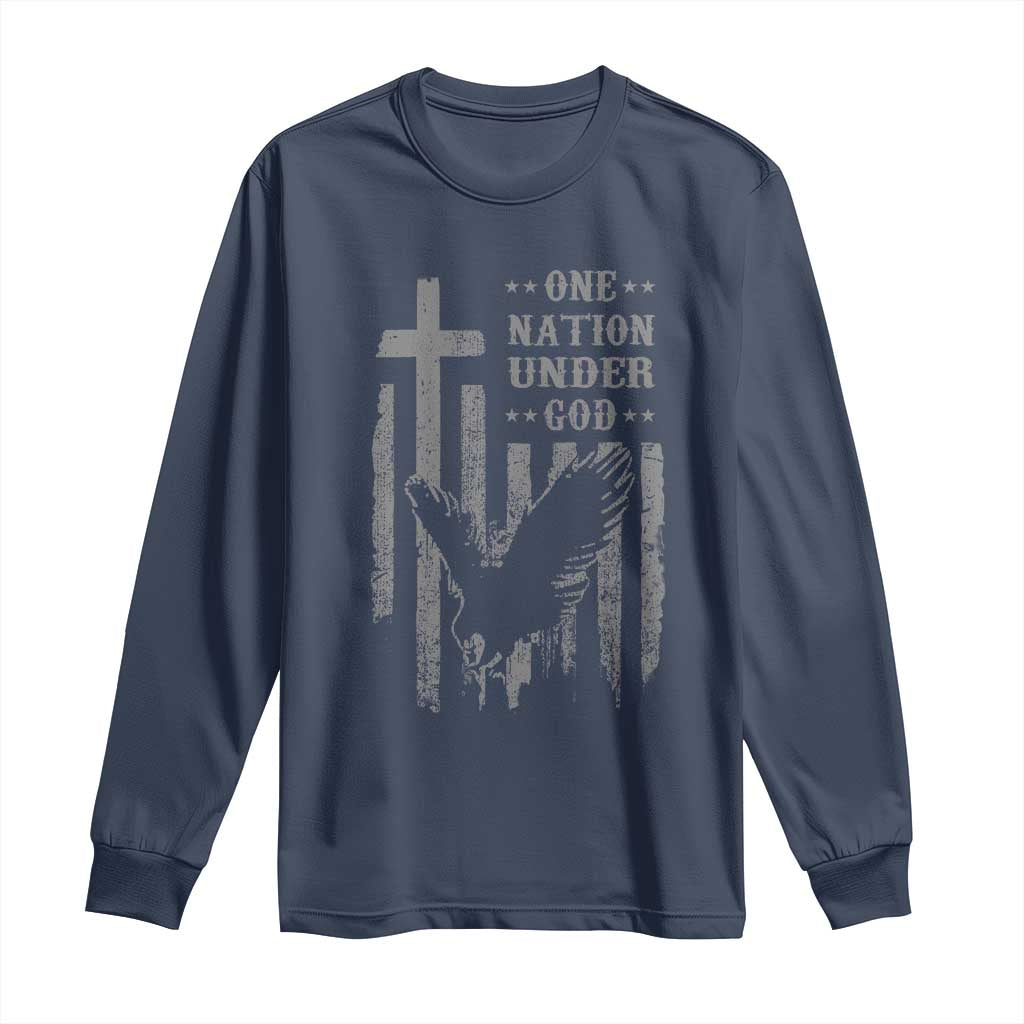 One Nation Under God Long Sleeve Shirt American Flag Bald Eagle 4th Of July Patriotic Christian TS10 Navy Print Your Wear