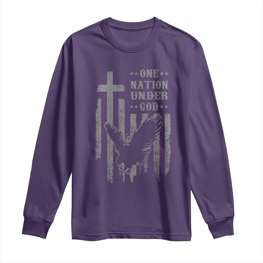 One Nation Under God Long Sleeve Shirt American Flag Bald Eagle 4th Of July Patriotic Christian TS10 Purple Print Your Wear