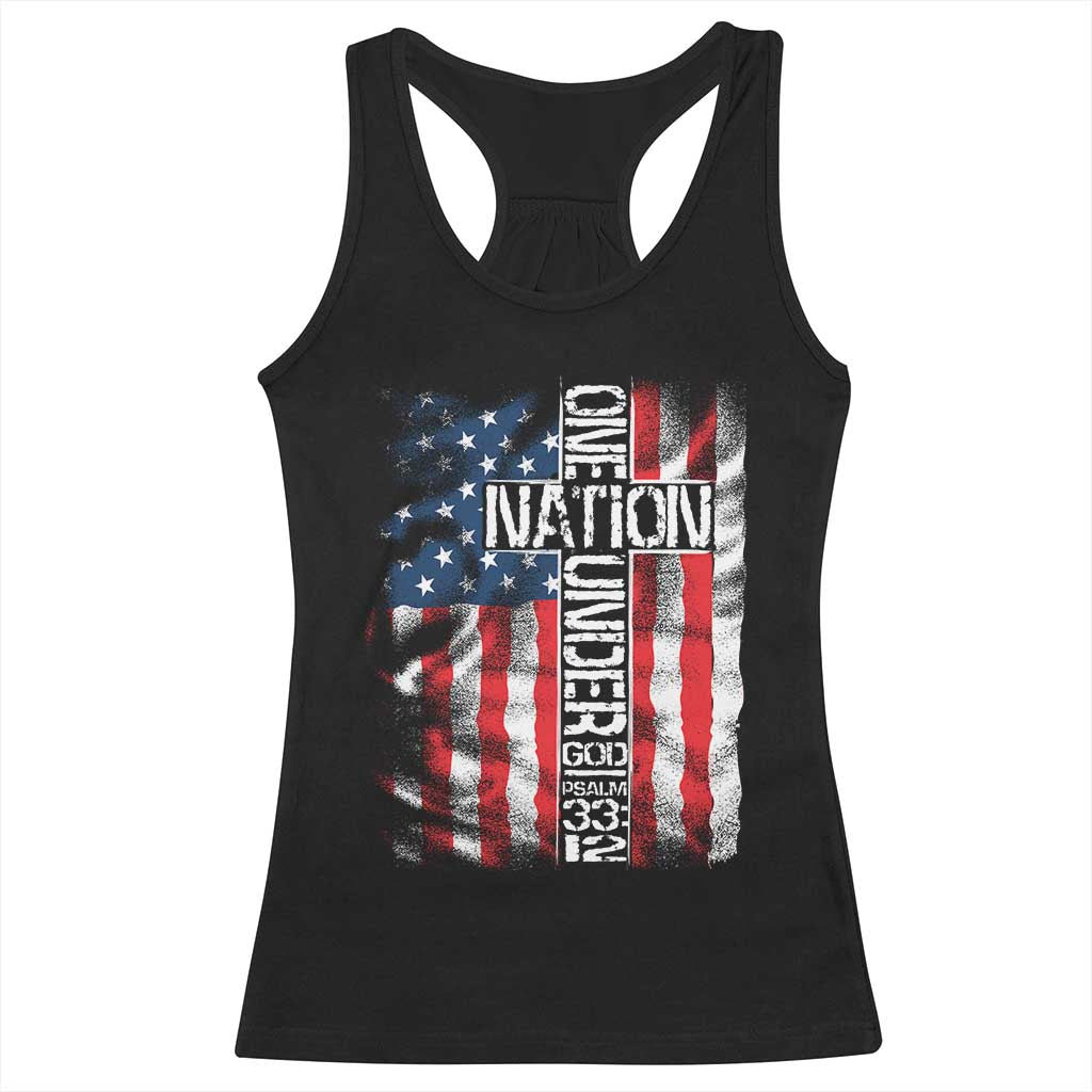 One Nation Under God Racerback Tank Top 4th Of July Patriotic Christian Vintage Cross American Flag TS11 Black Print Your Wear