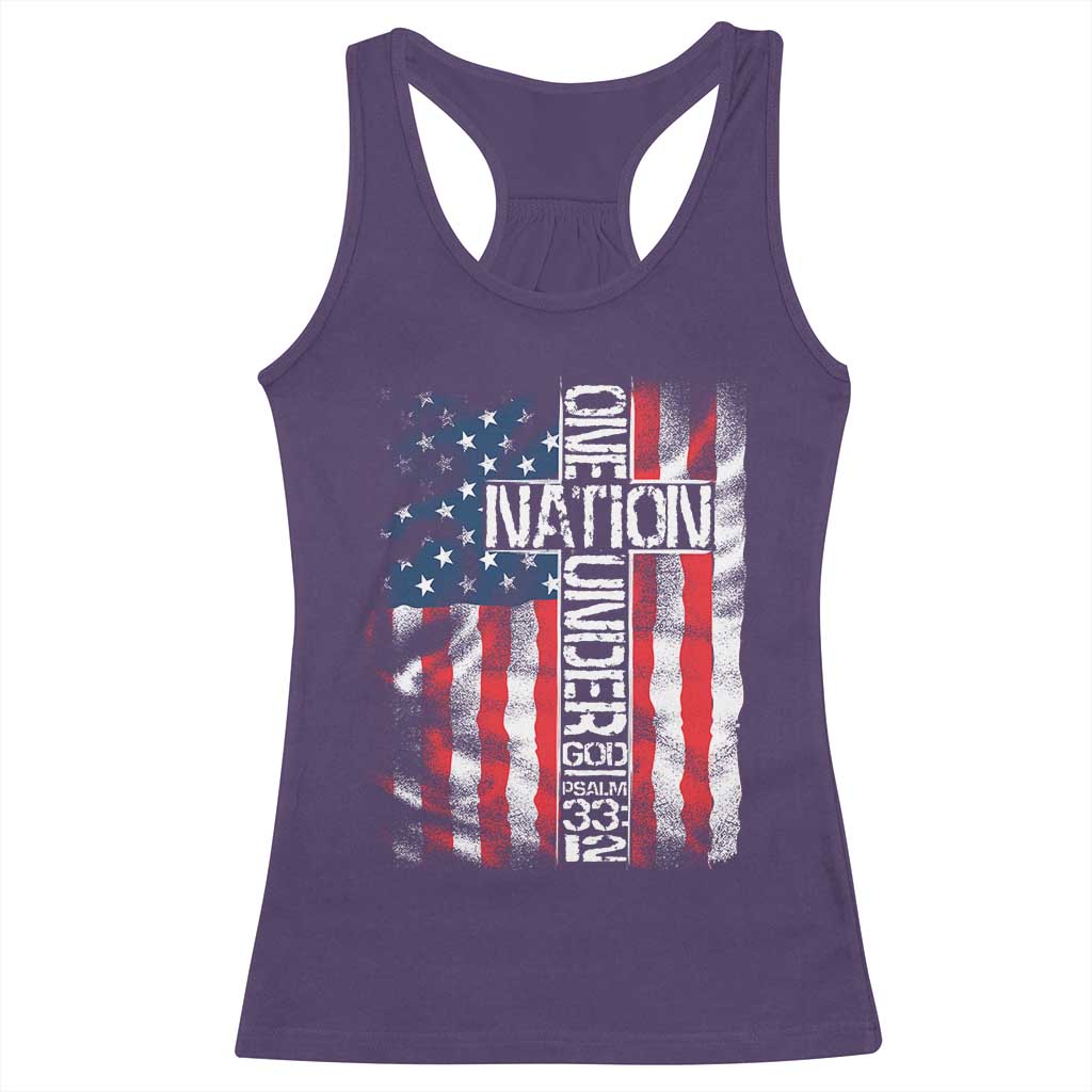 One Nation Under God Racerback Tank Top 4th Of July Patriotic Christian Vintage Cross American Flag TS11 Purple Print Your Wear